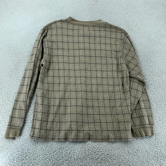 L.L. Bean Henley Shirt Mens Large Gray Windowpane Thermal Long Sleeve Made USA - Picture 3 of 7